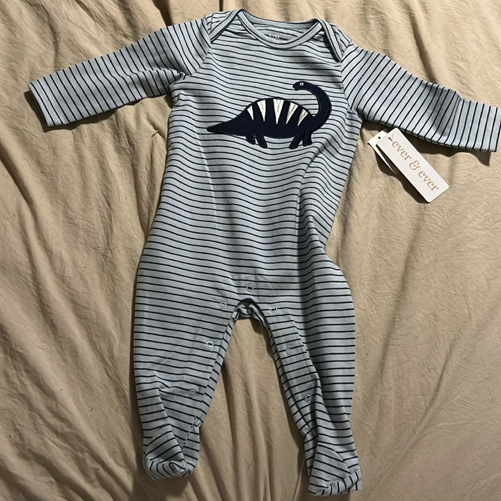 Blue striped Dino one pc feet in/6 month size